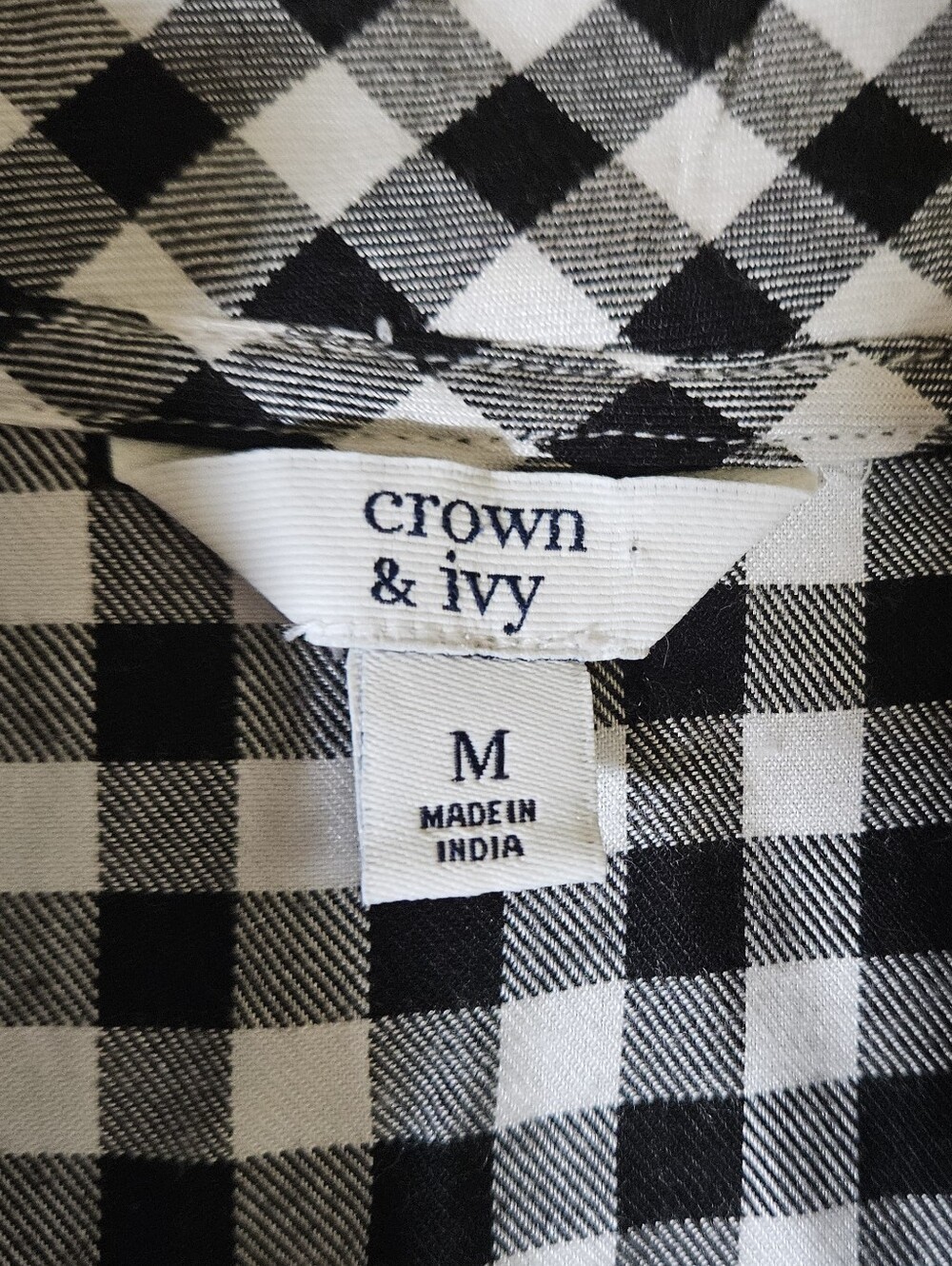 Crown & Ivy Black White Gingham Smocked Ruffle Sleeveless Top - Picture 6 of 12